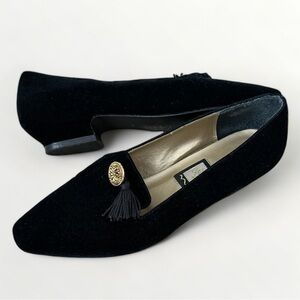 Vintage 90s Nina Tasseled Loafers Sole Composition Leather Black Slip On Size 7N